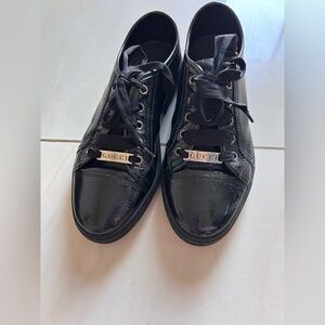 Gucci Black Patent Leather Low-Top Sneakers. Authentic. Size 38.5